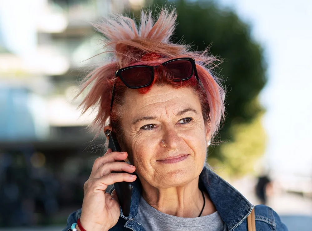 short pink spiky haircut for over 60