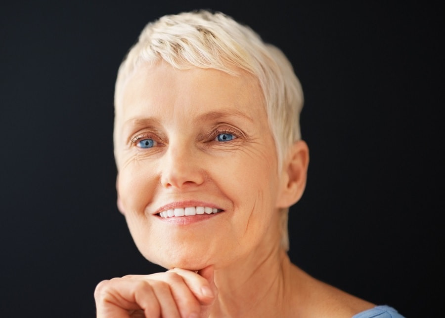 Short pixie cut for older women with square faces