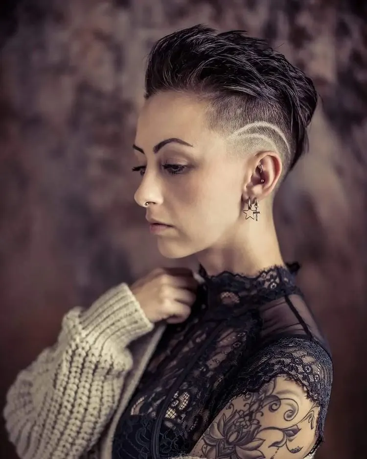 short pixie cut with shaved sides
