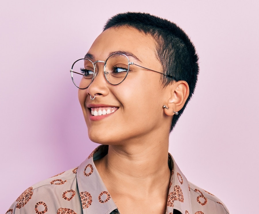 short pixie for women with glasses