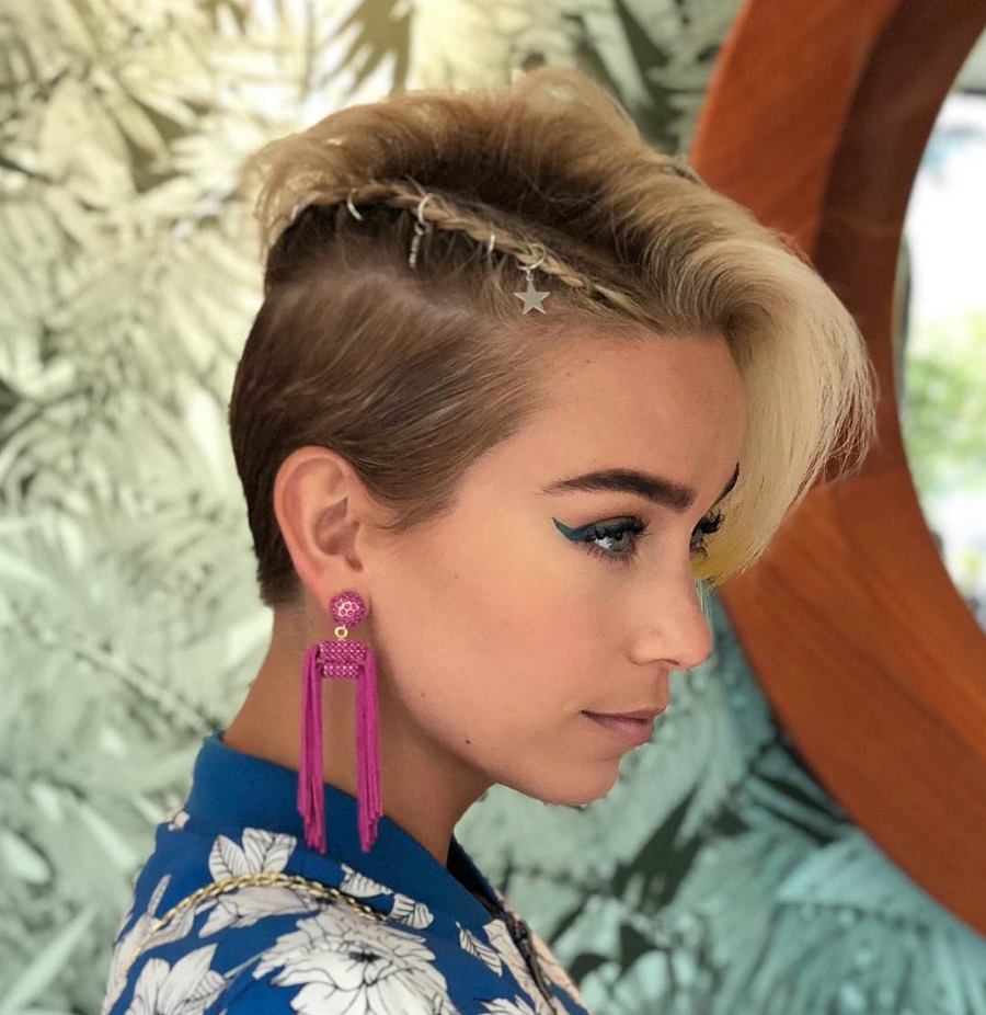 short pixie hair with side braids