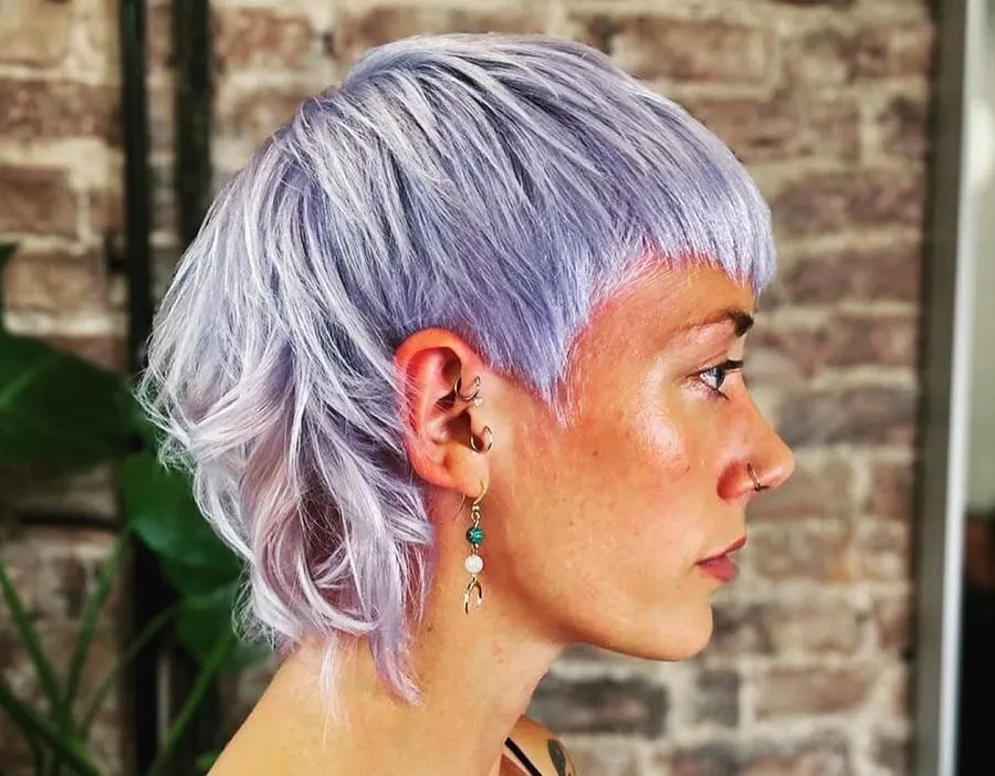 short pixie mullet with pastel color