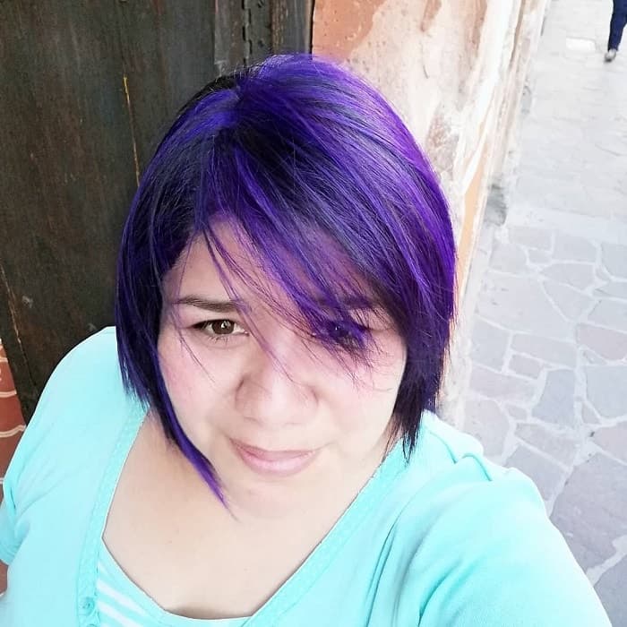 short purple hair with side bangs 