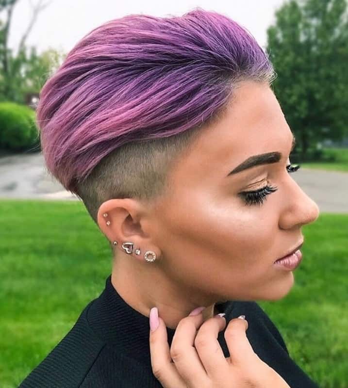 short purple pixie hair with undercut 