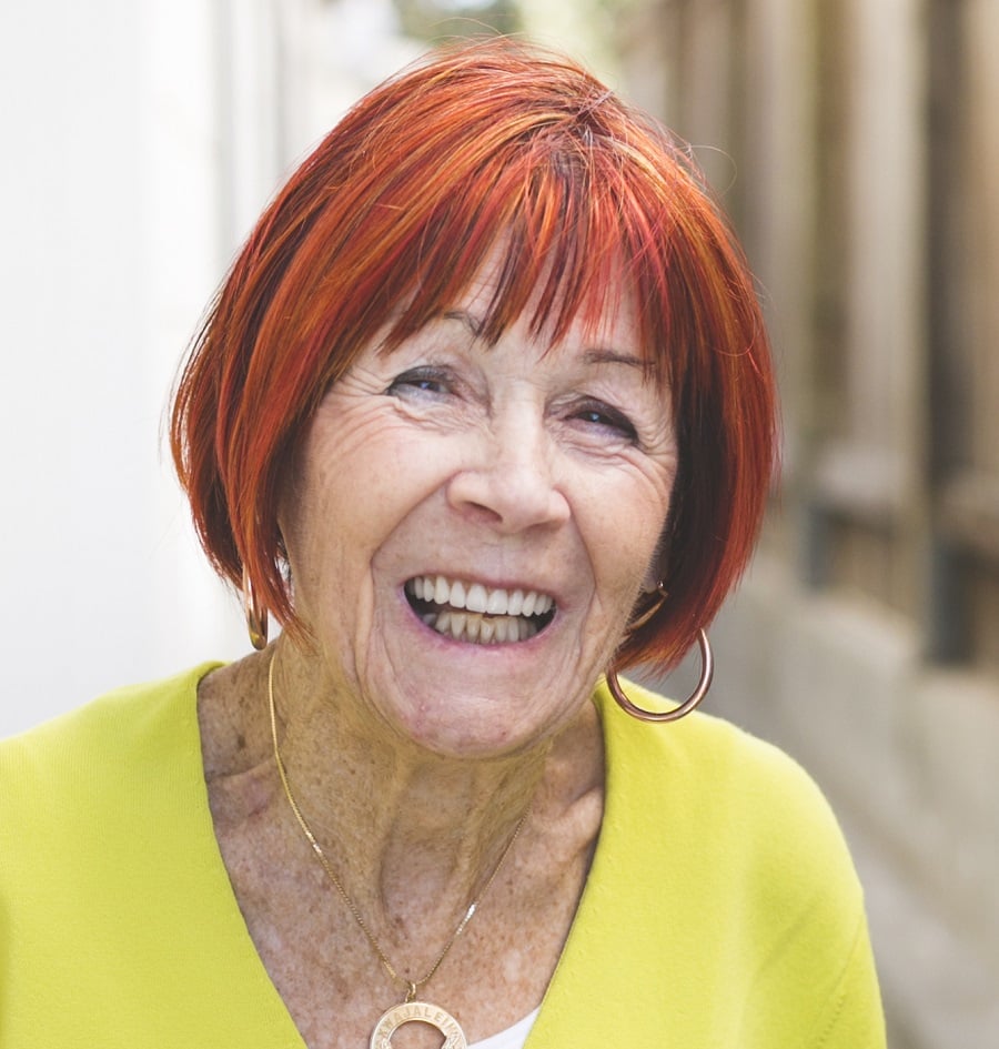short red bob with bangs for older women