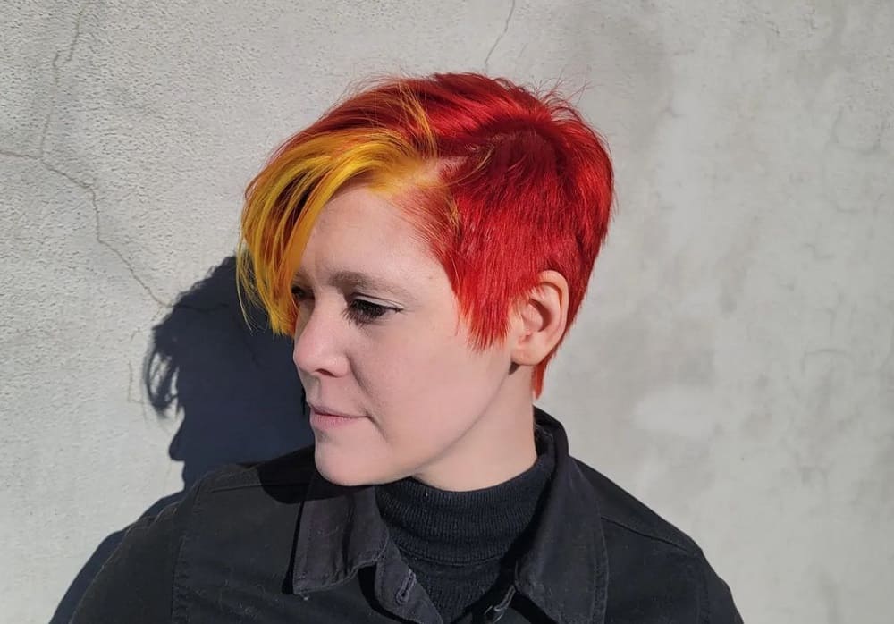 short red hair with yellow highlights