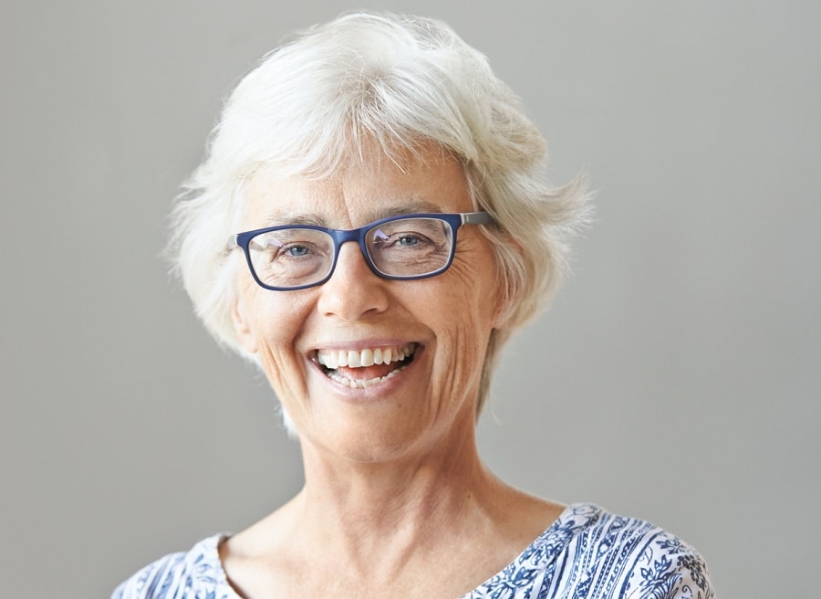 short shag haircut for women over 60 with glasses
