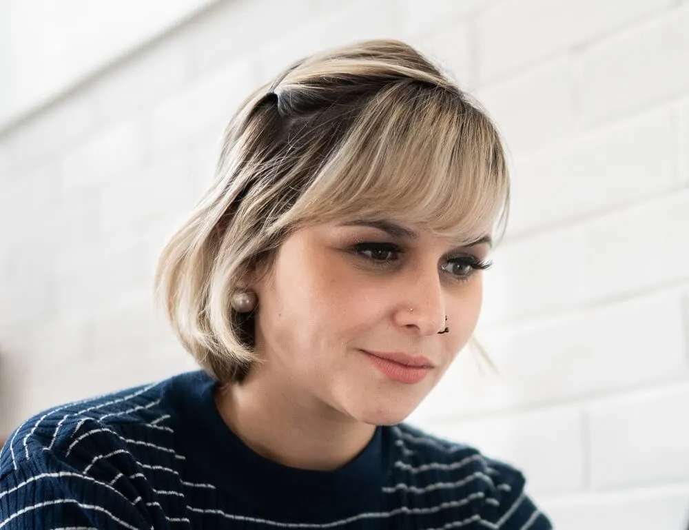 short side bangs with balayage