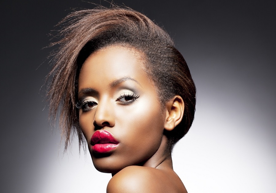 short side swept relaxed hair for black women