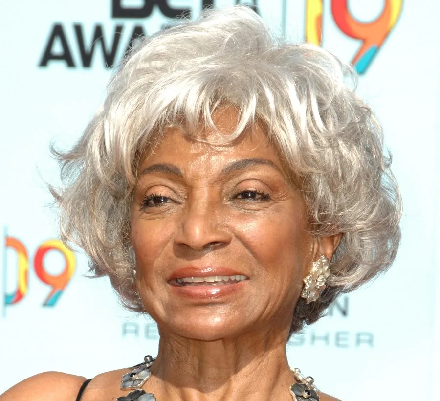 short silver hair with bangs and layers for older black women
