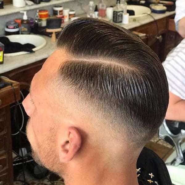 Short Slicked Back Hairstyle with Side Part