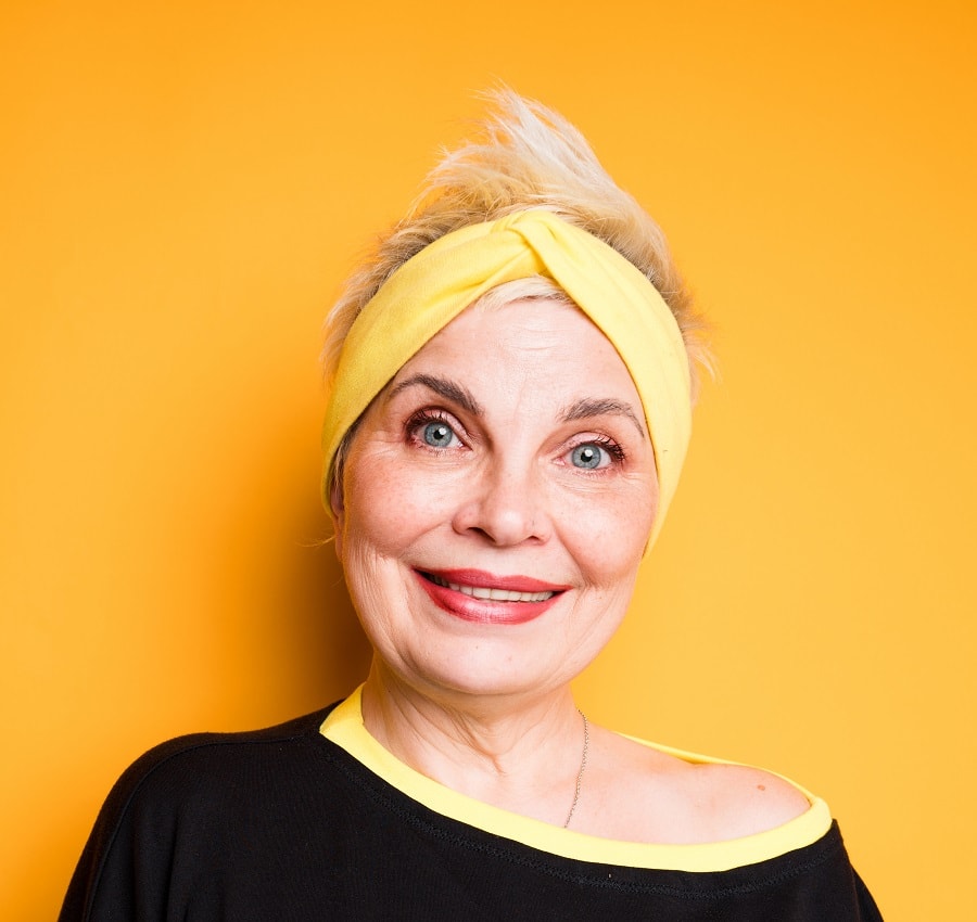 short spiky hair with headband for women over 50
