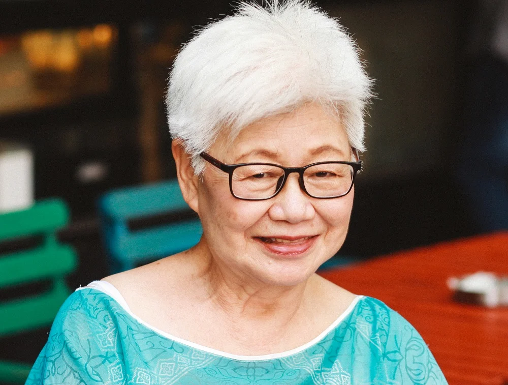short spiky haircut for Asian women over 60