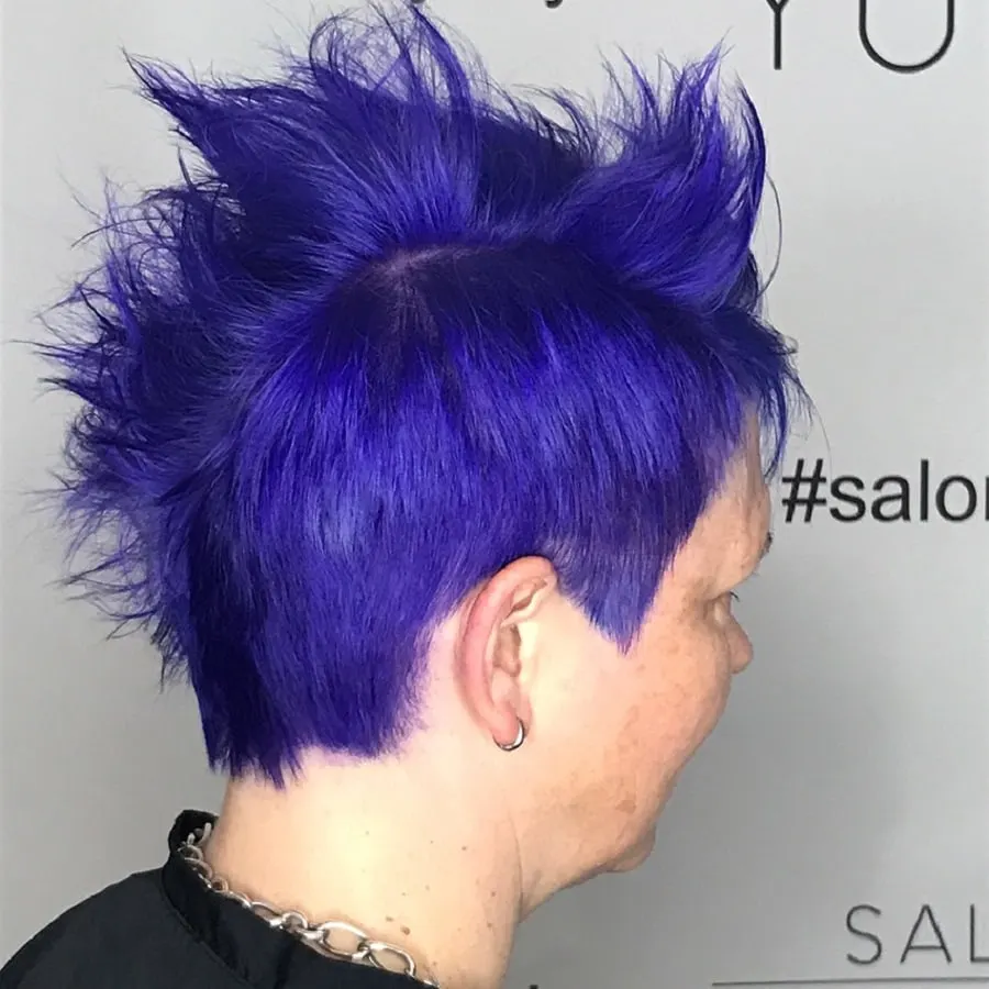 short spiky haircut over 70 with blue hair