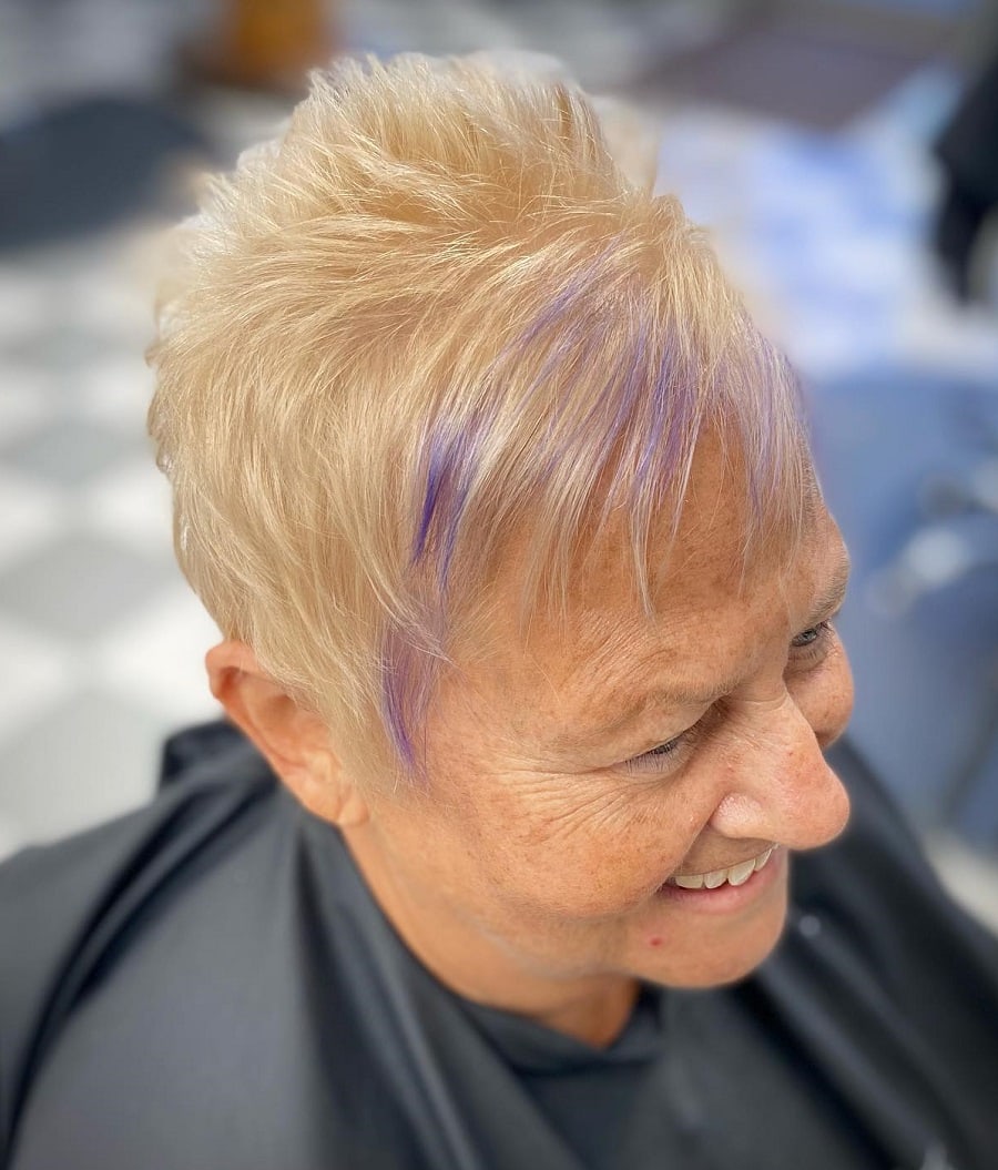 Short and spiky haircut over 70 with highlights