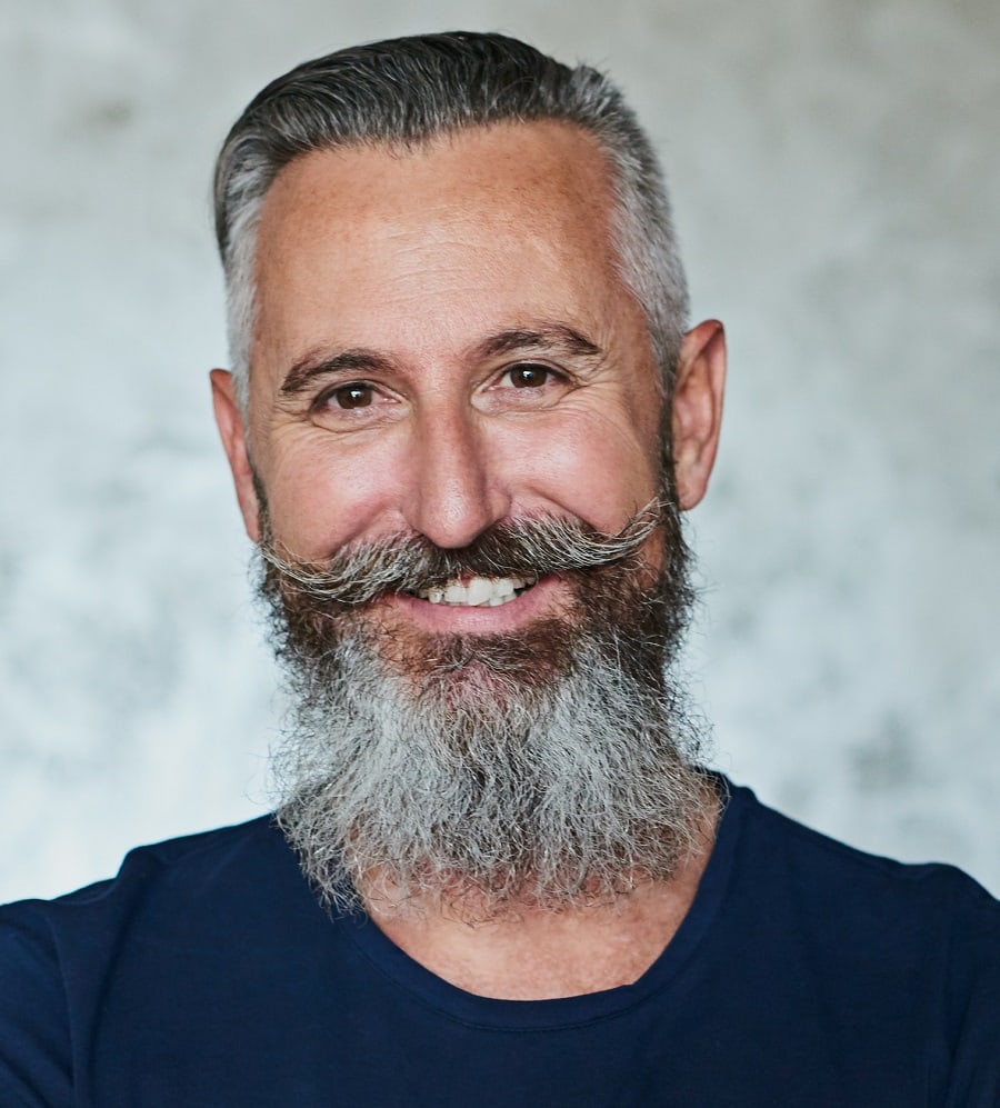 short square beard with handlebar mustache