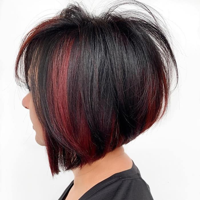 short black and red stacked bob