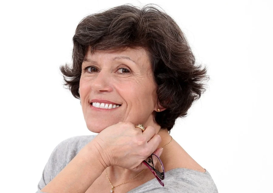 short thick brunette hairstyle for women over 50