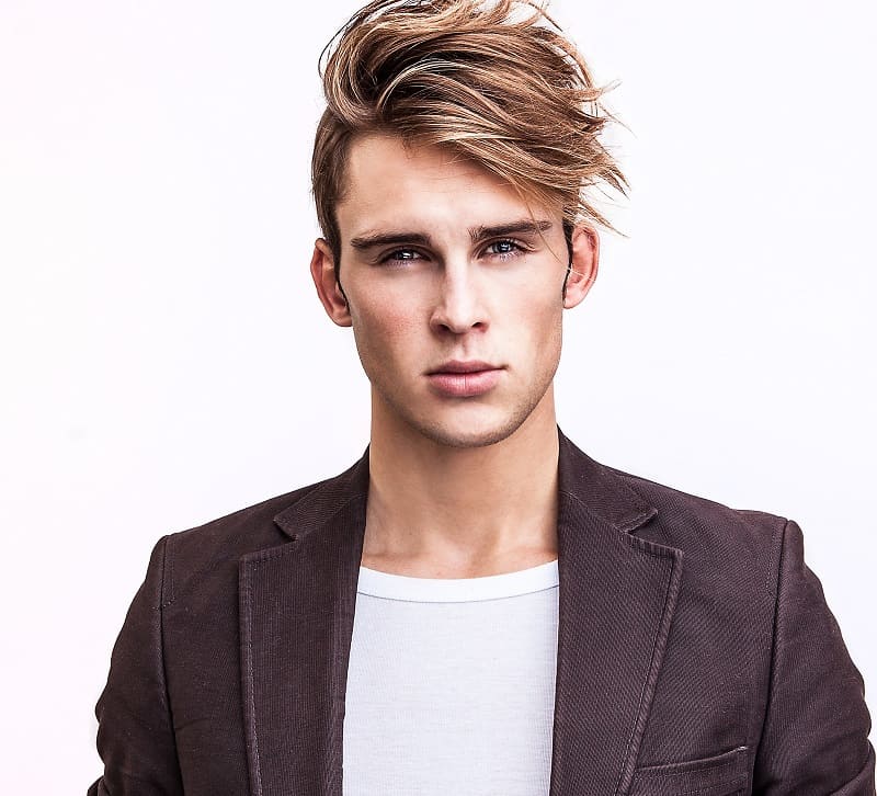 short thick side swept haircut for guys