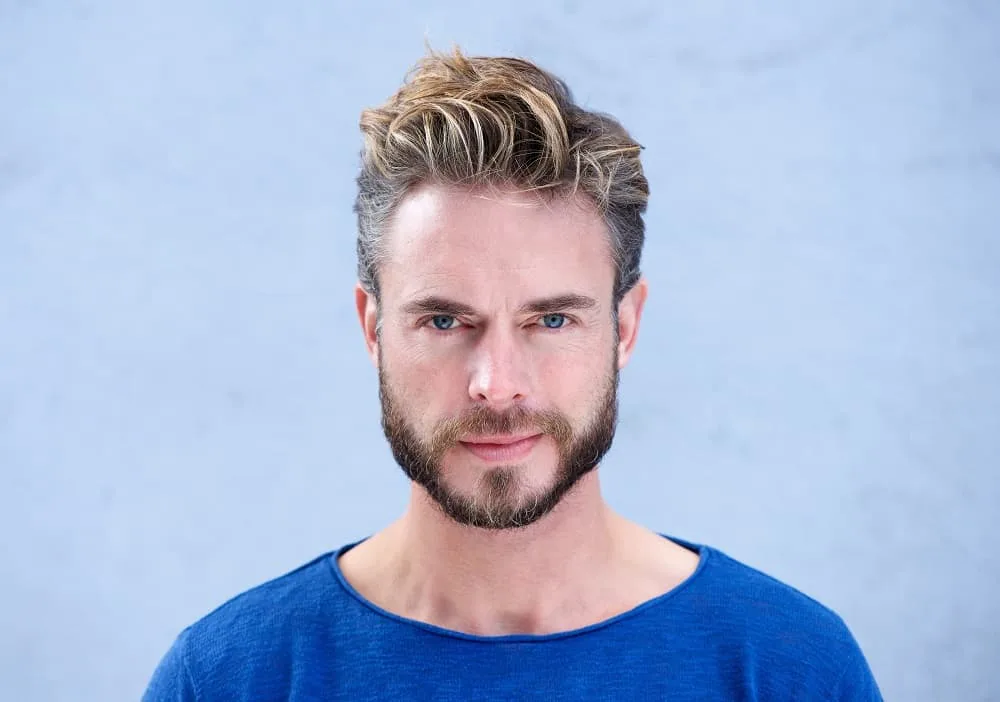 short tousled hair with beard