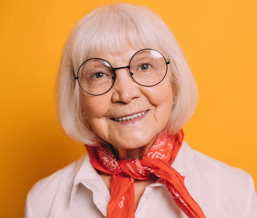 short white hair for over 70 with glasses