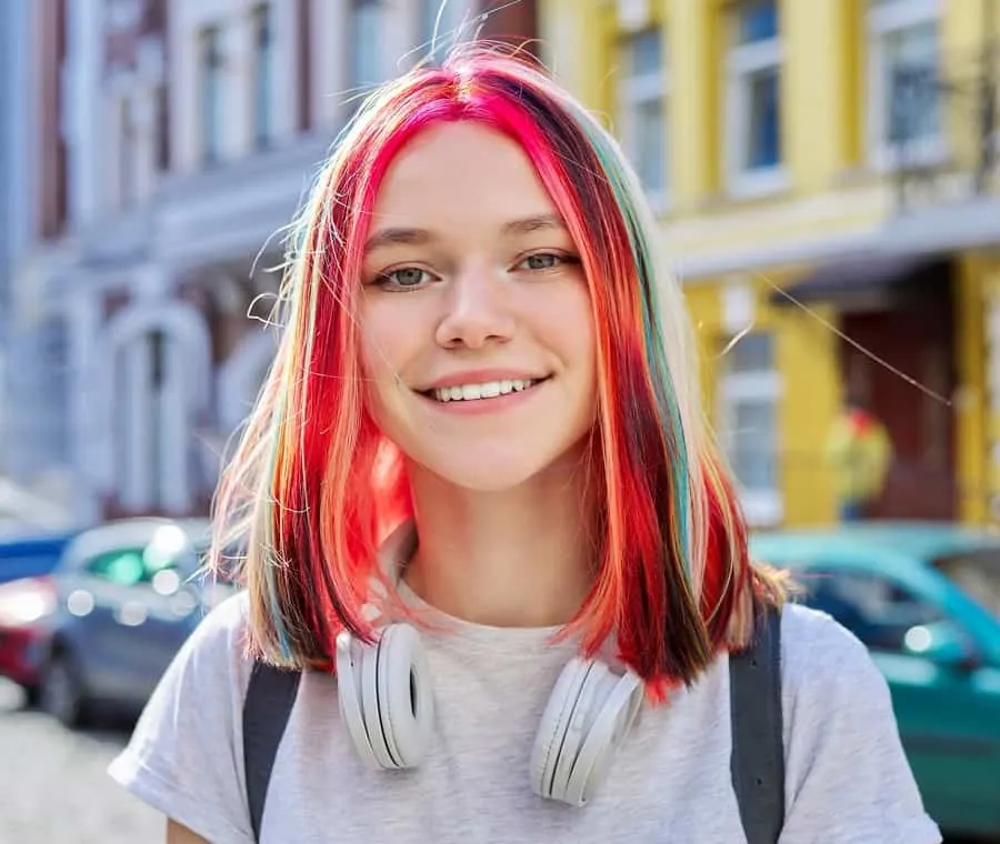 shoulder length dyed hair