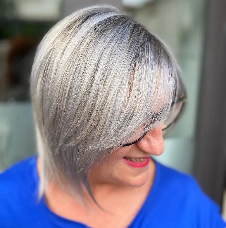 shoulder length grey blonde hair for older women