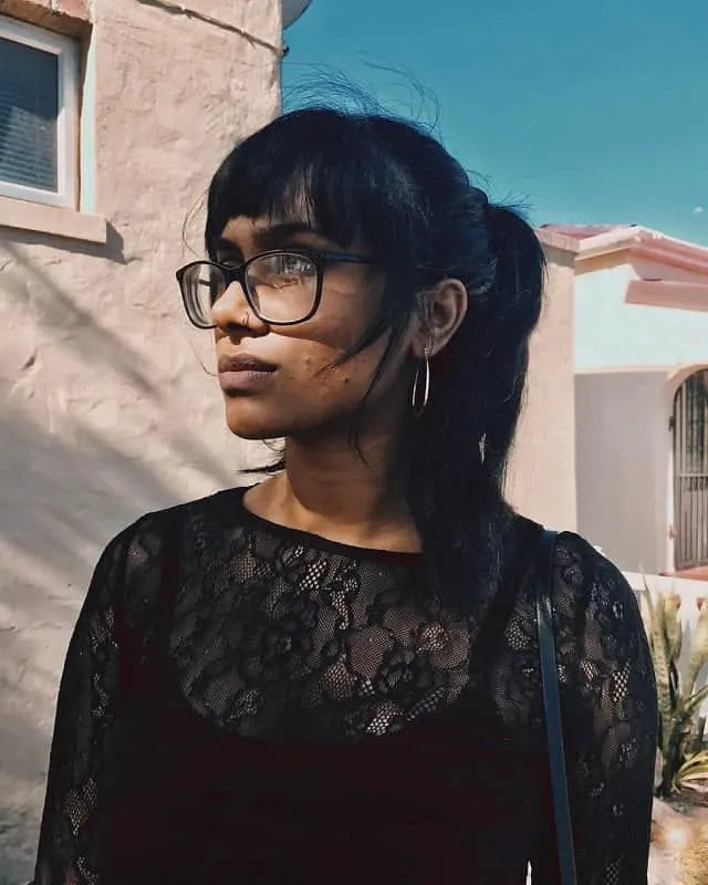 Shoulder Length Hair with Bangs and Glasses