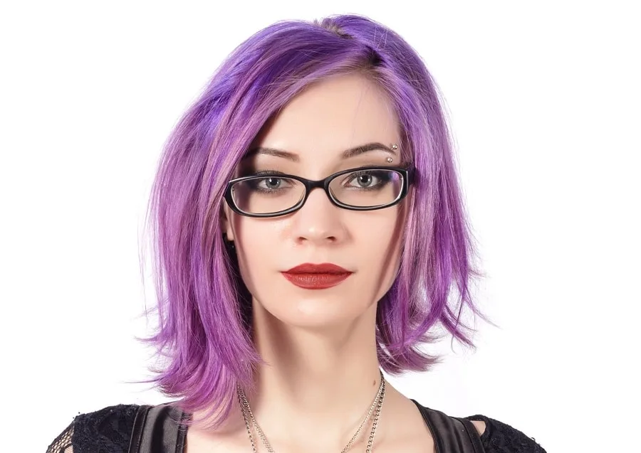 shoulder length purple hair for oval face