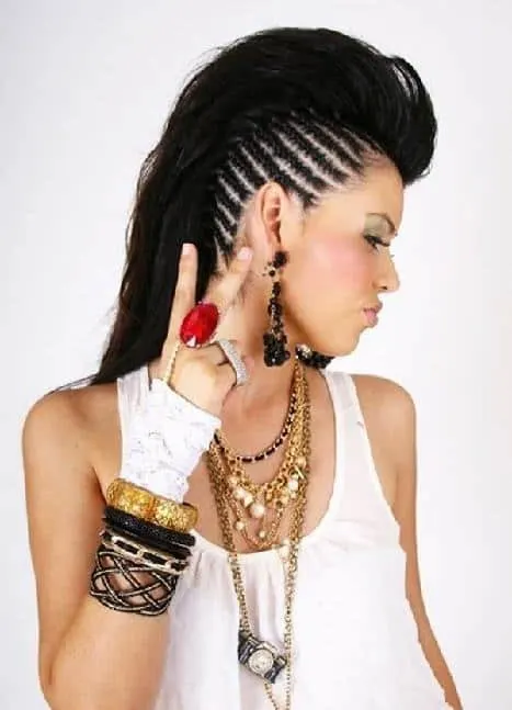black hair side braids with mohawk