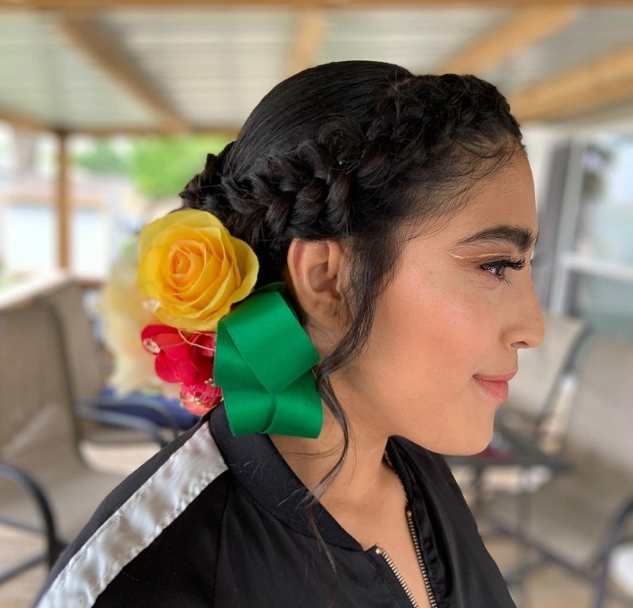 side braided bun for mexican women