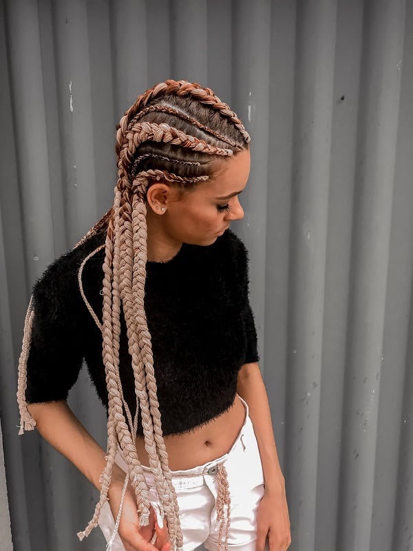 side feed in braids with color