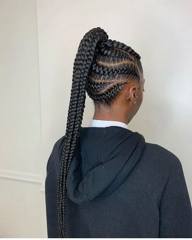 side feed in braids with ponytail