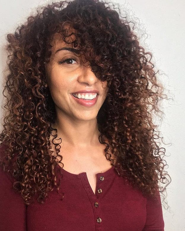 Natural Curly Hair with Side Bangs