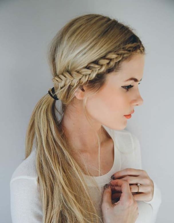 French Braid Ponytail with Side Part