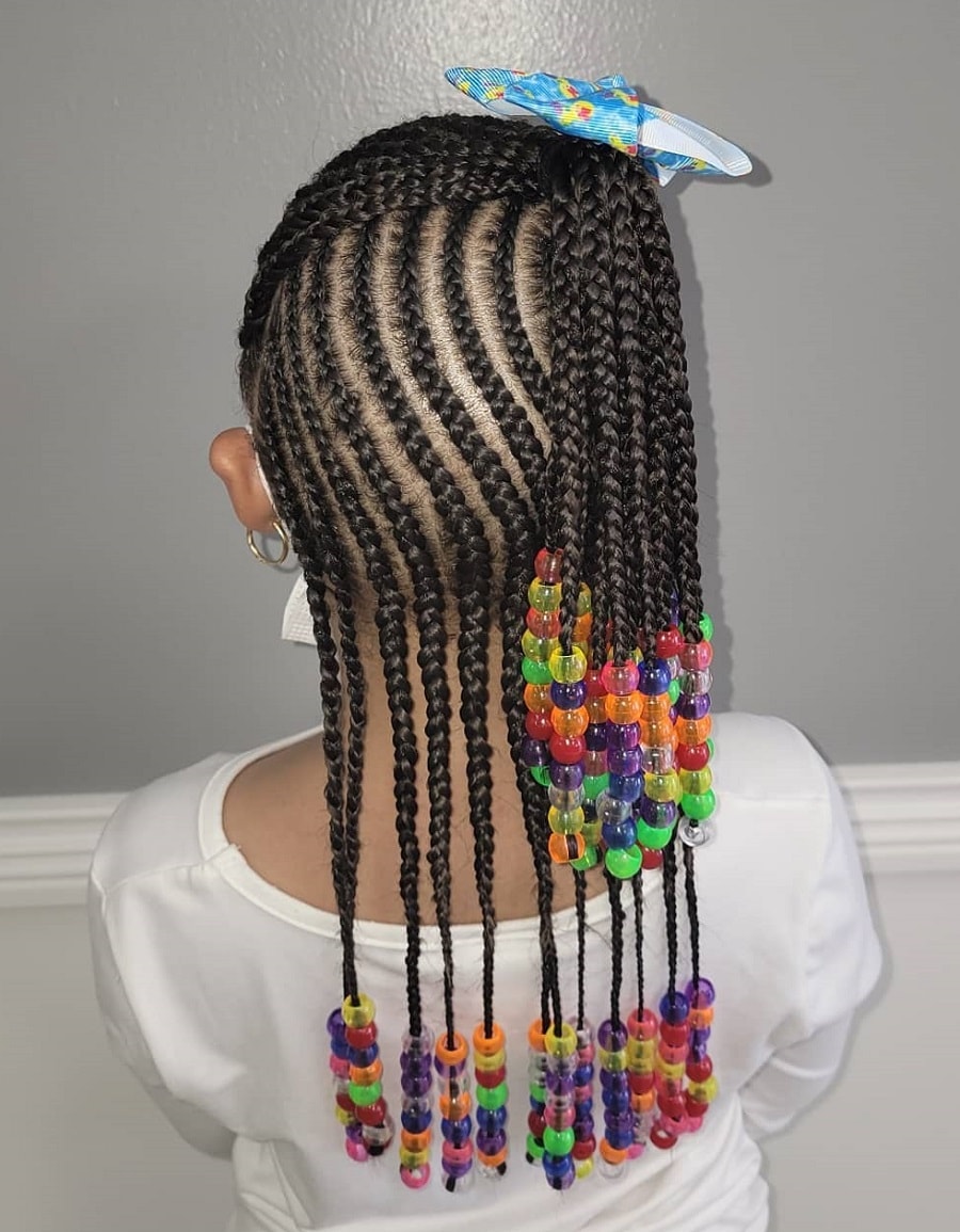 side ponytail braids with beads for kids