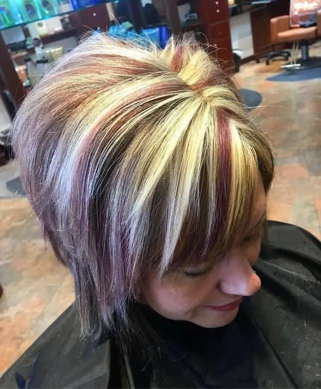 side swept bangs with chunky highlights