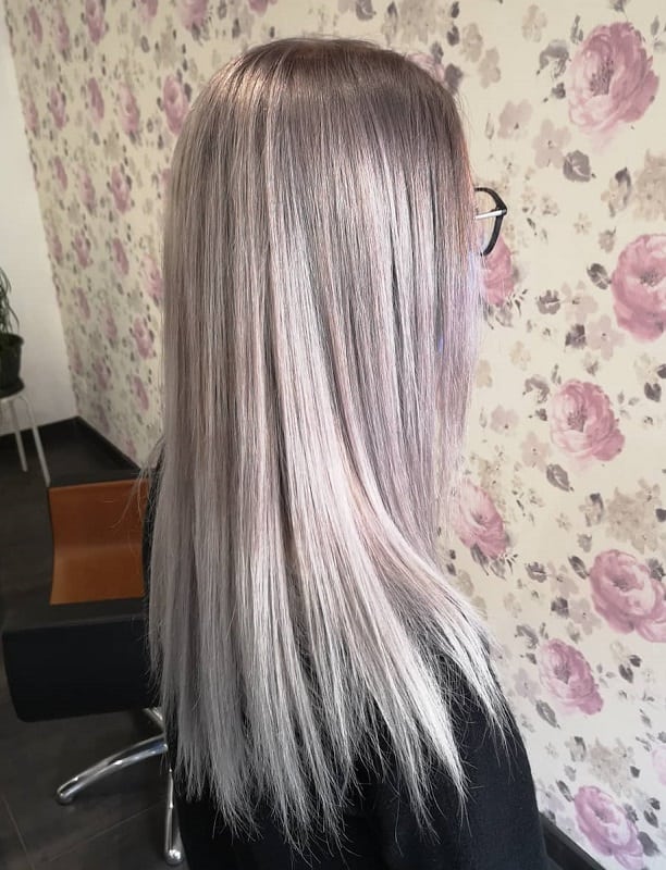 silver balayage on straight hair