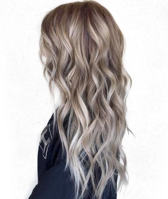 silver balayage on light brown hair