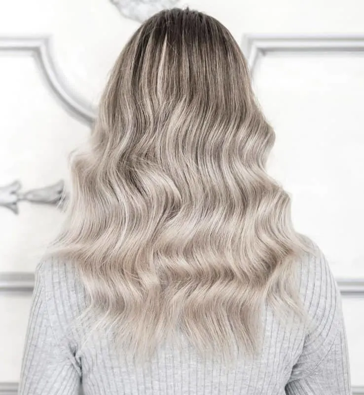 silver blonde balayage hair with shadow root
