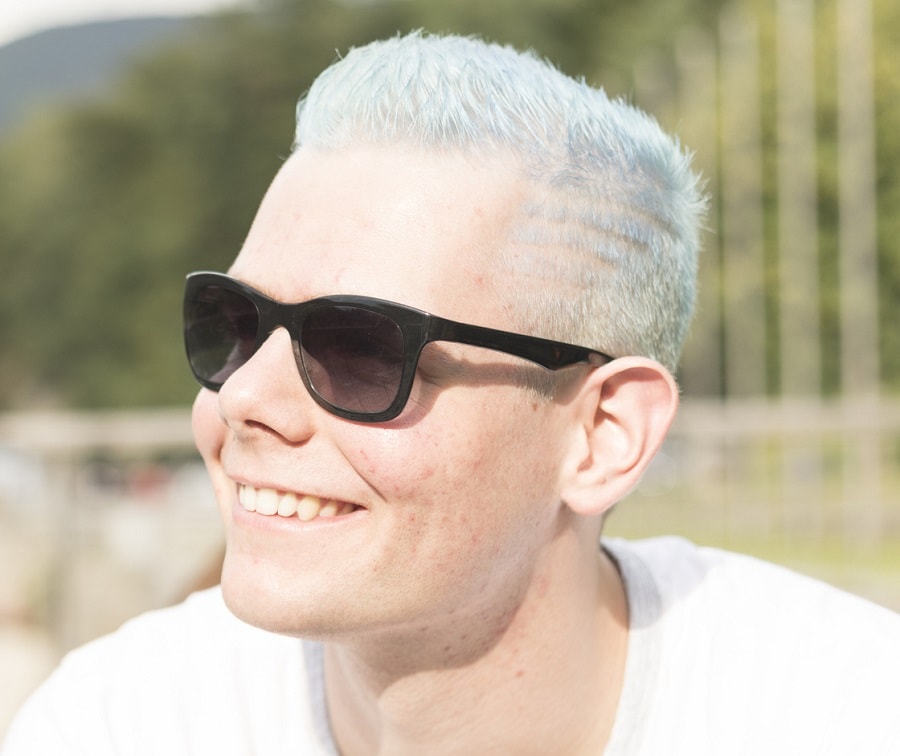 Silver blonde hair with styling for men