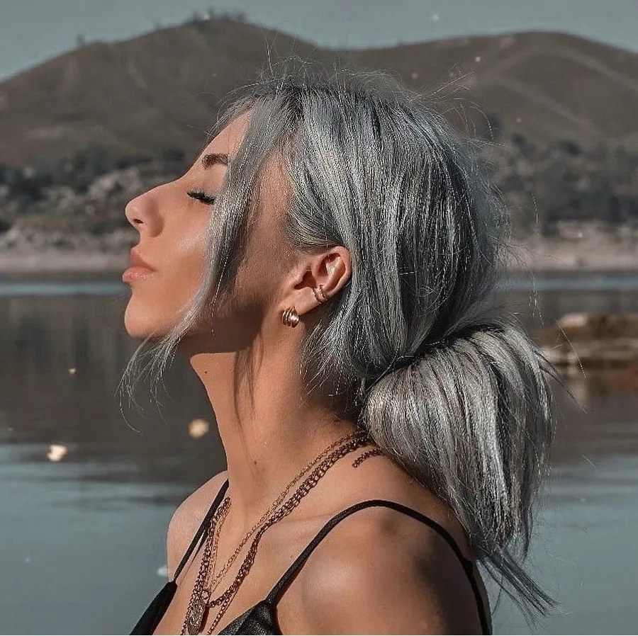 silver blue hair updo