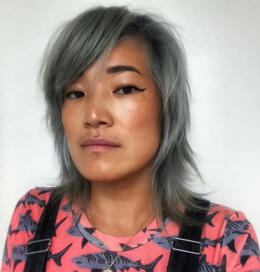 silver blue shag hair