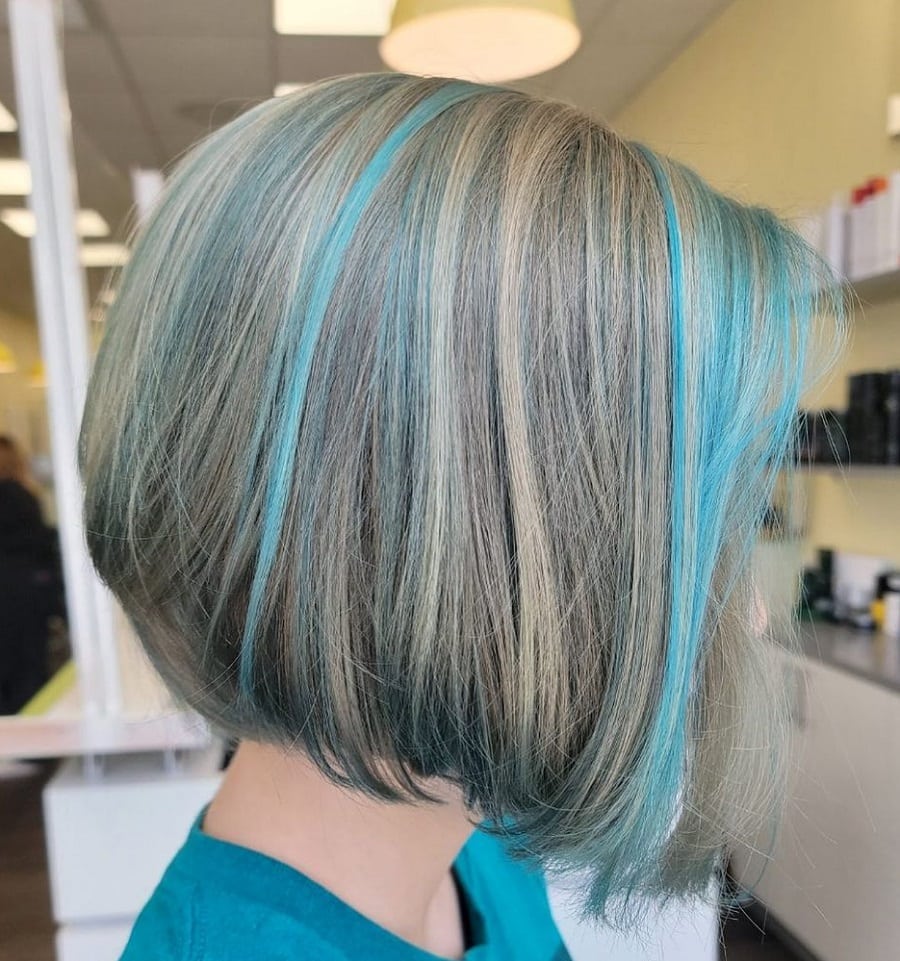 silver gray hair with blue highlights
