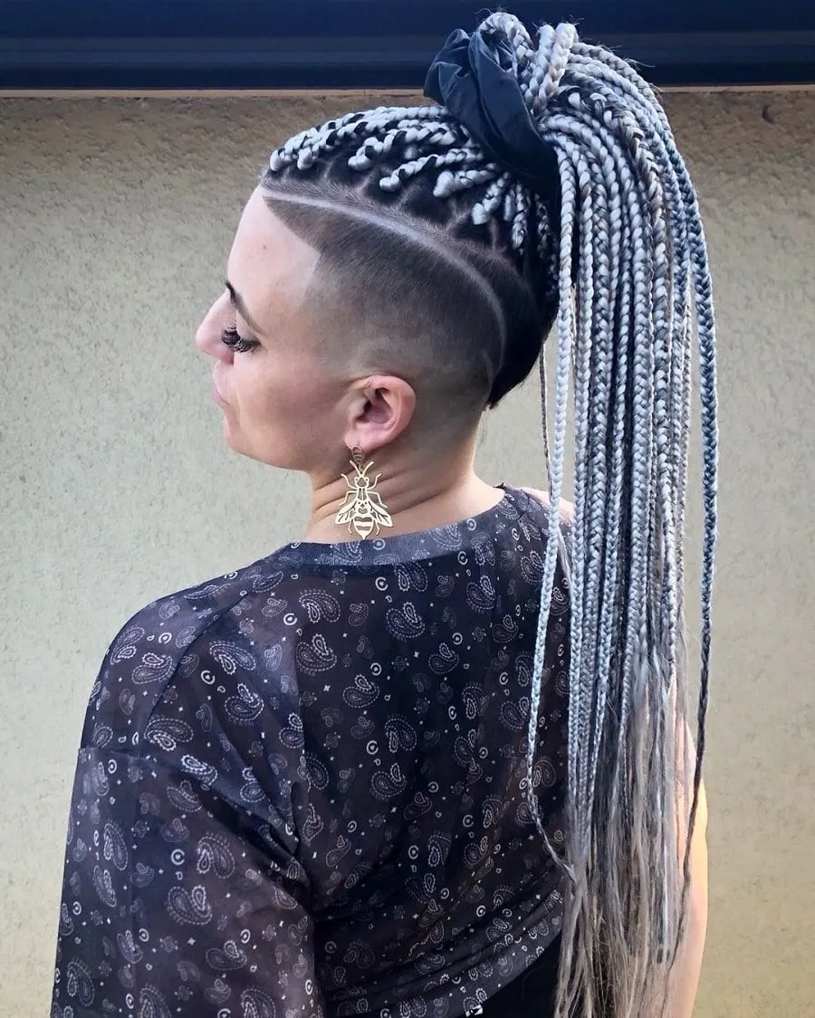 silver grey box braids with shaved sides