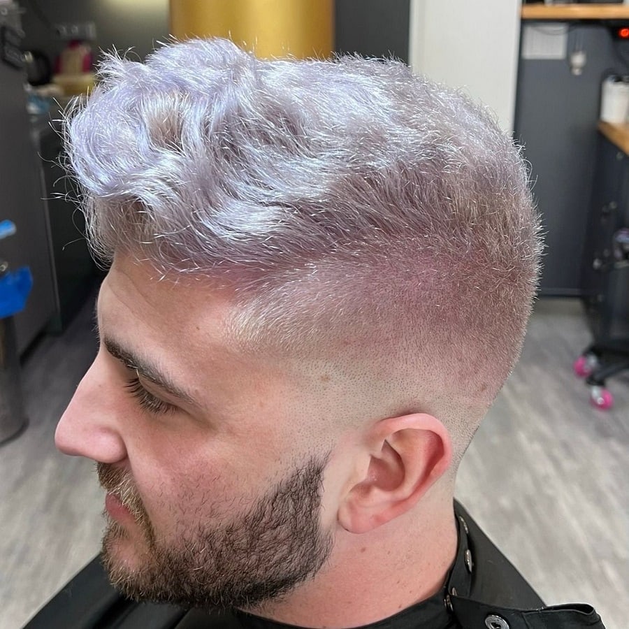 silver hair with high fade for men