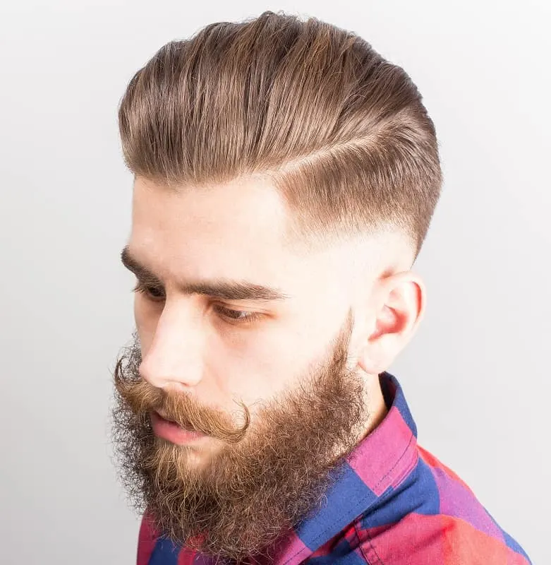 slick back hairstyle with skin fade