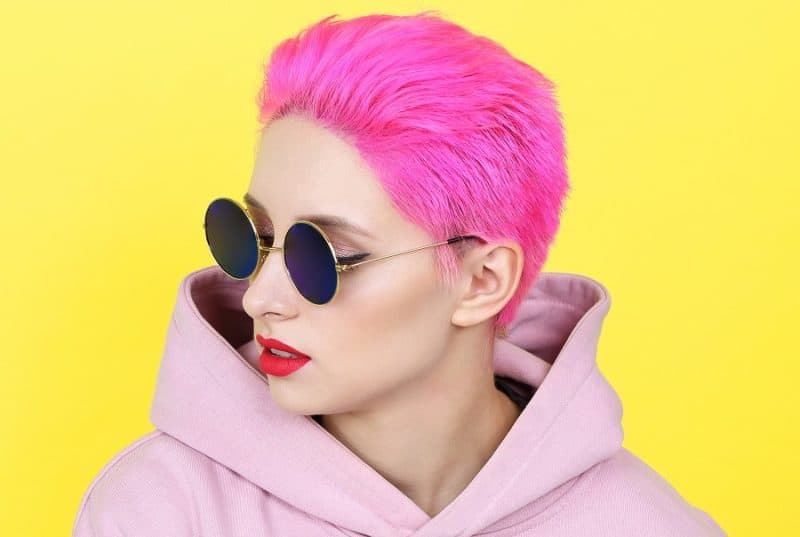 slick back pixie with pink color