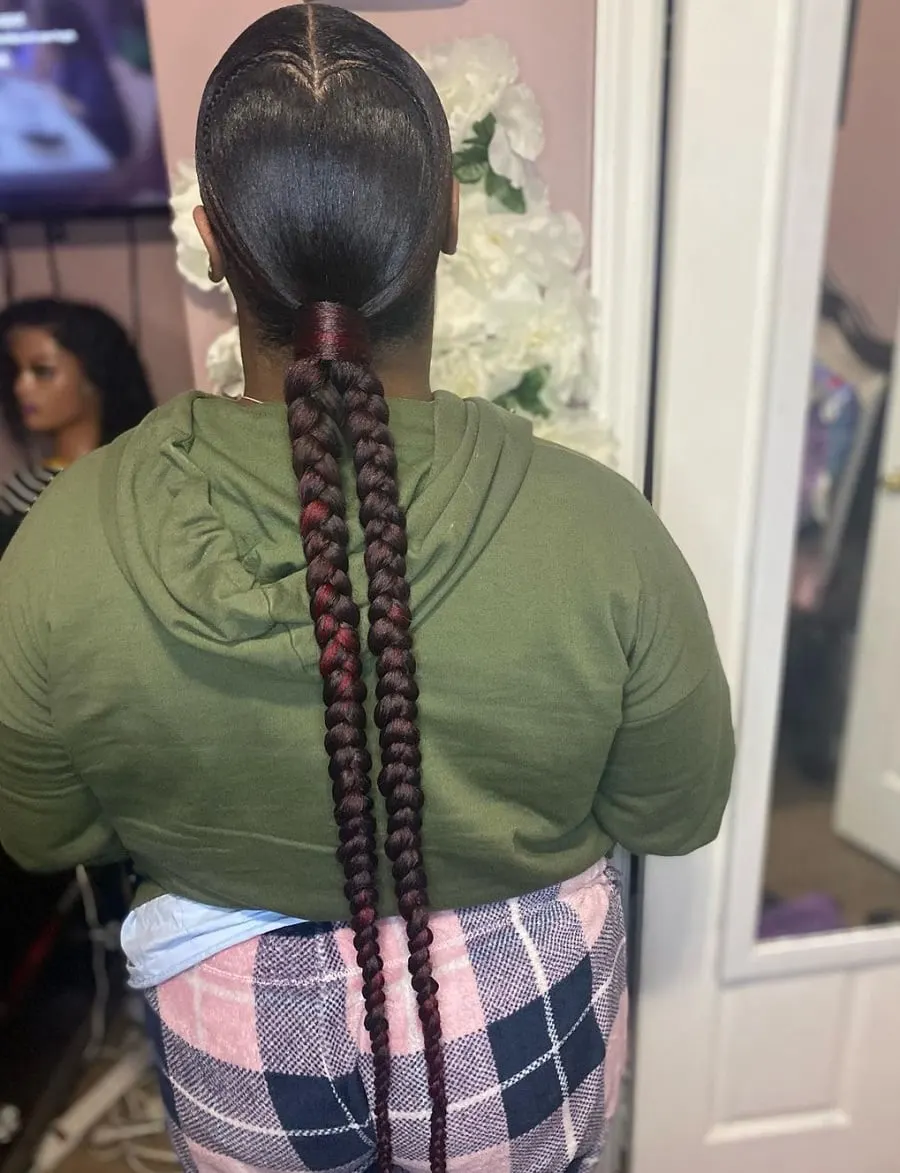 slick ponytail braid with heart design