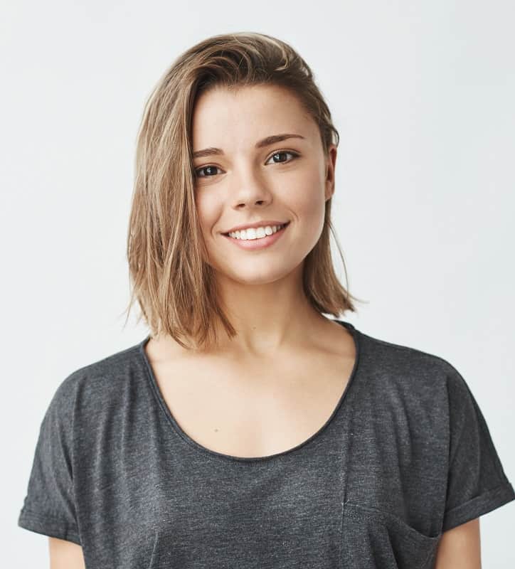small faced woman with side swept hairstyle